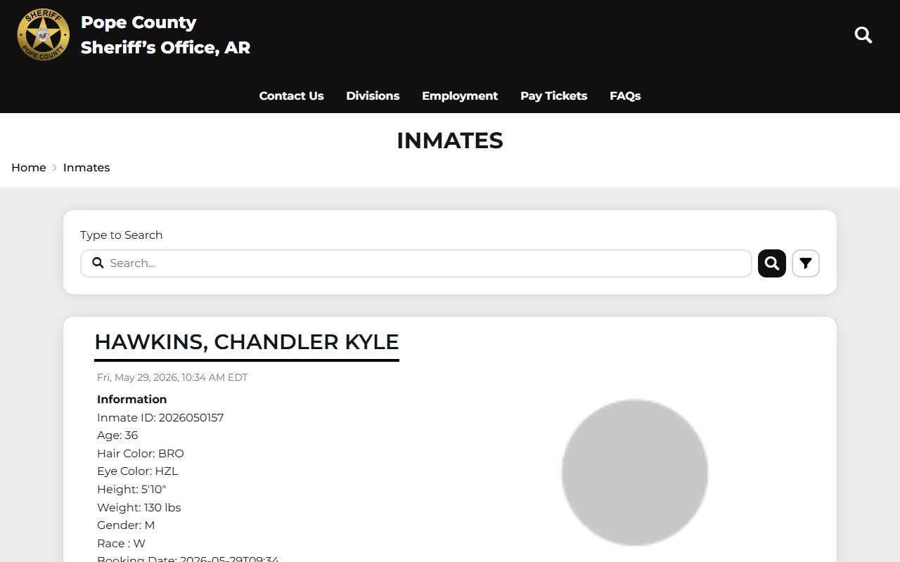 Pope County inmate population roster search with booking photos